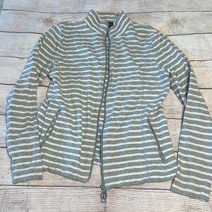 Jones New York Gray and Cream Striped zip jacket
